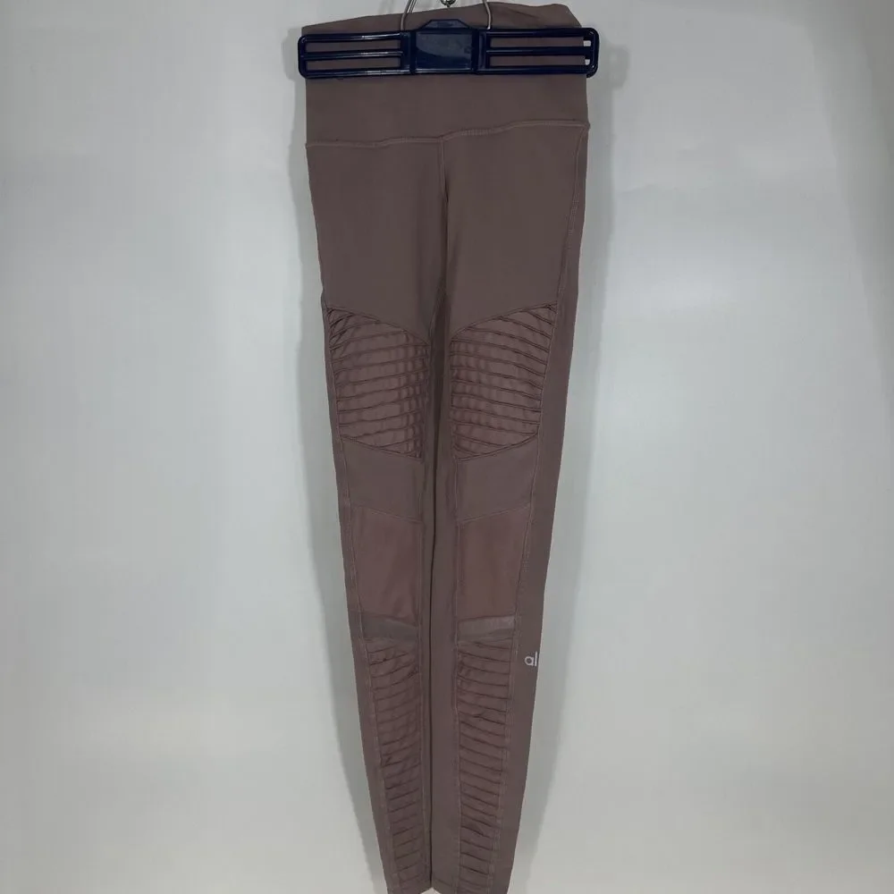 Alo Yoga High Waist Moto Leggings Dusty Mauve Purple Mesh Quilted W5494R
